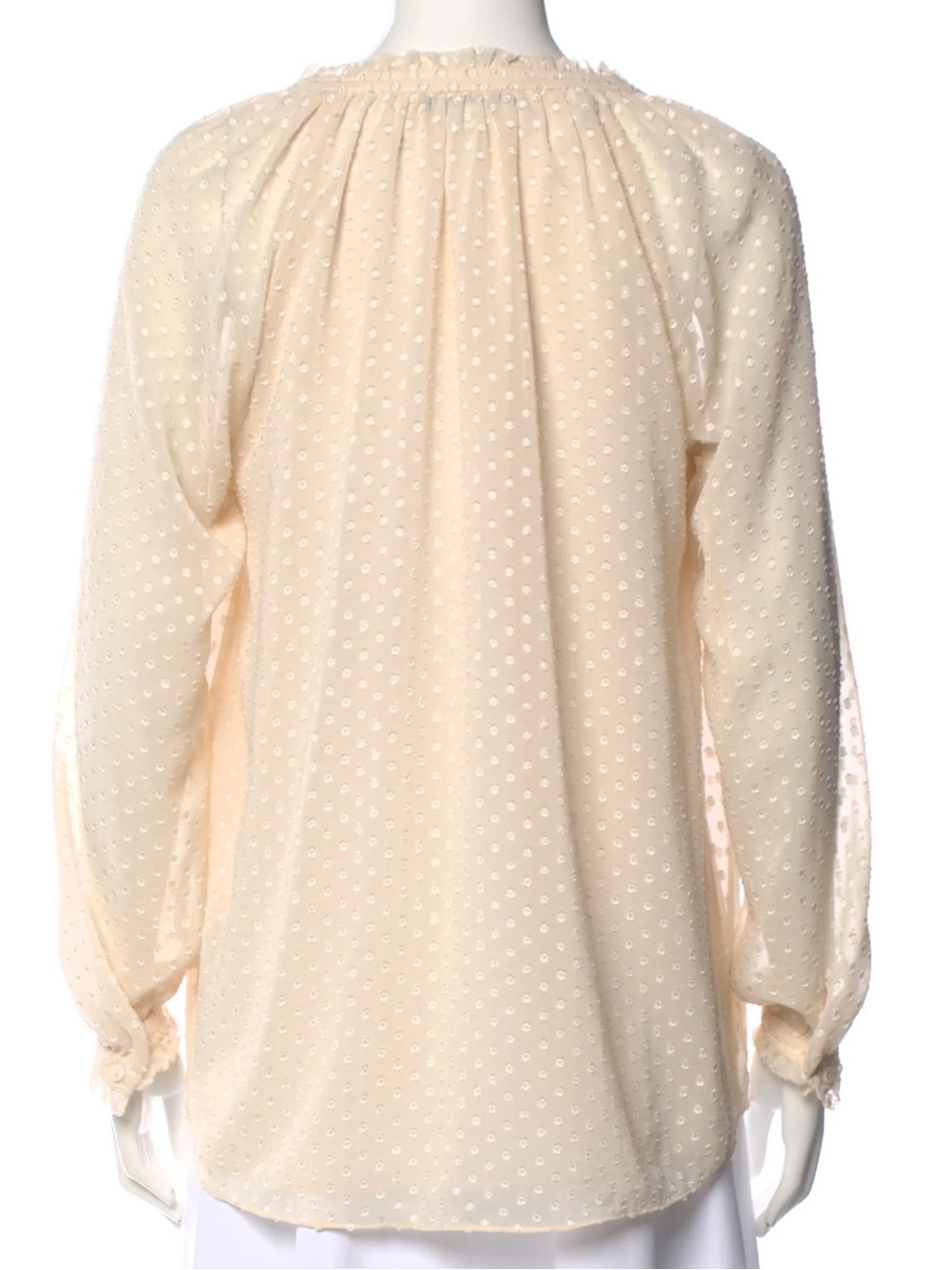DIANE $248 VON FURSTENBERG • 21” PTP • Cream Swiss Dot Blouse - Picture 7 of 9